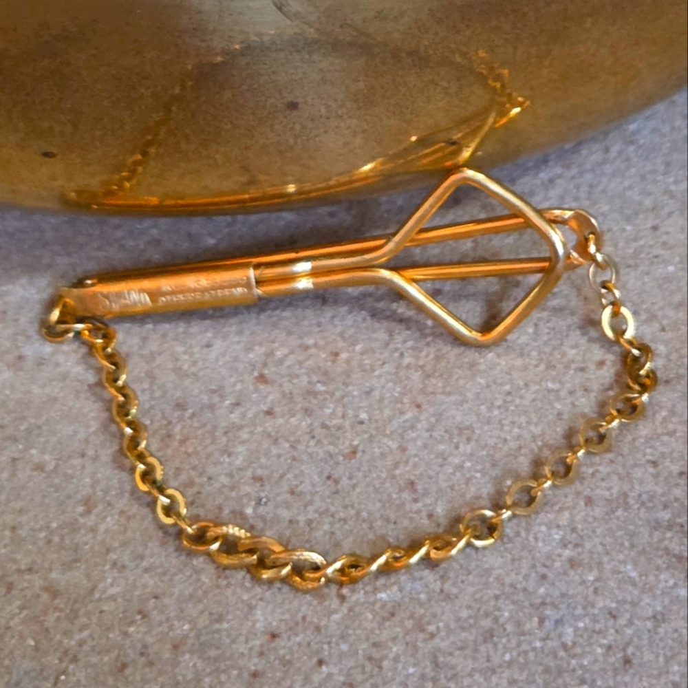 SWANK Vintage Gold Tie Bar With Chain